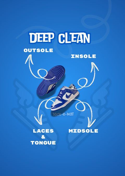 Deep Clean service coverage: outsole, insole, laces and tongue, midsole